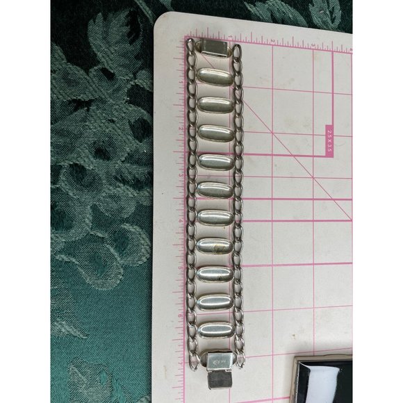 Signed Napier Sterling Silver Chained Panel Bracelet - Picture 5 of 5